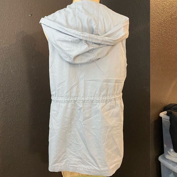 QUINN lined soft grey Anorak drawstring‎ waist zip front smooth cotton hood vest - Picture 4 of 5